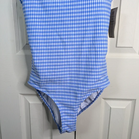 NEW Albion Hamptons One Piece Swimsuit Medium Bluebell Gingham Coastal Preppy - Picture 5 of 14